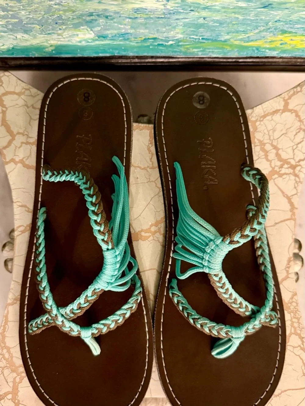 Plaka Braided Teal Rope Strap Women's Sandals